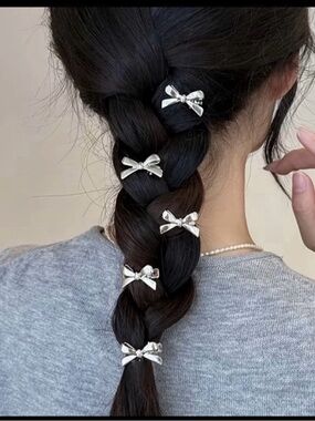 Silver Bow Hair Clips - Set of 5 for Women Accessories